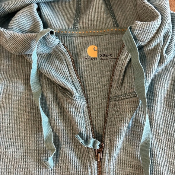 Carhartt Light Blue Full Zip Waffle Knit Hoodie Jacket Womens XS - Picture 3 of 6